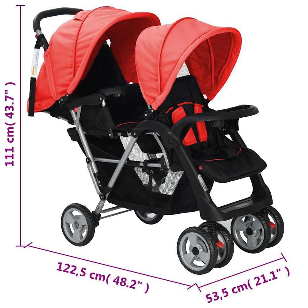 Firenze Steel Tandem Stroller - Red And Black