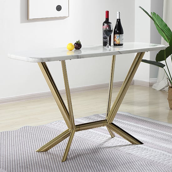 Firenze White Marble Console Table With Gold Steel Legs FiF