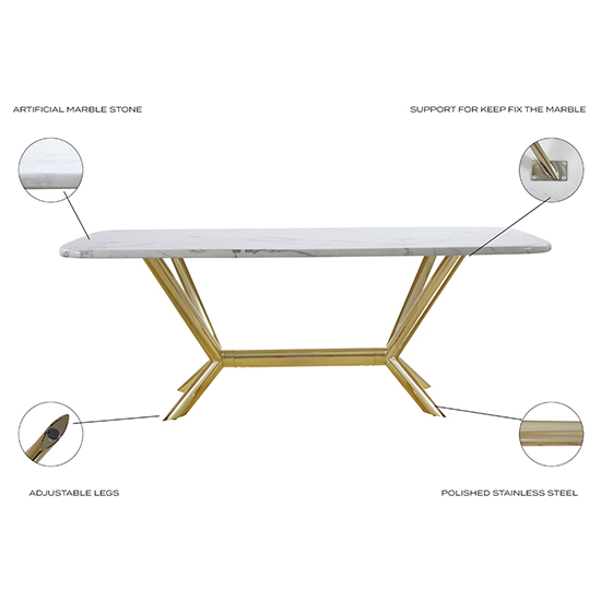 Firenze White Marble Dining Table With Gold Stainless Steel Legs