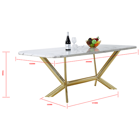 Firenze White Marble Dining Table With Gold Stainless Steel Legs