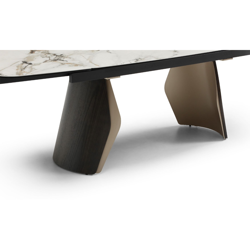 Firova Calacatta Verde Tempered Glass Top Extending Dining Table with Black Ash Base