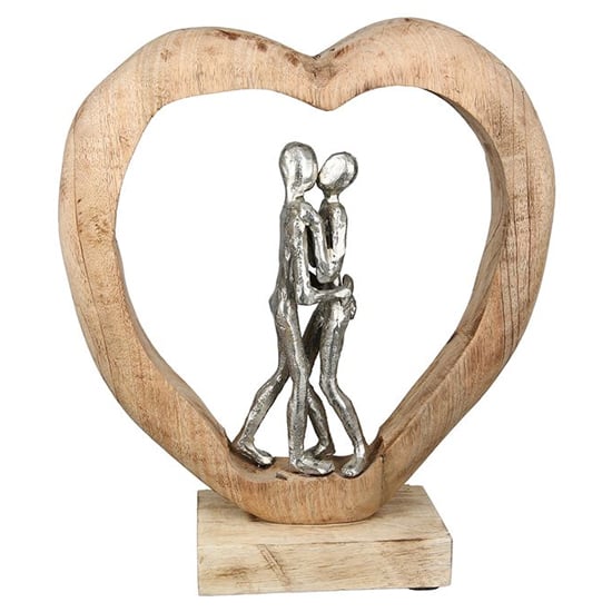 Photo of First kiss aluminium sculpture in silver with wooden frame