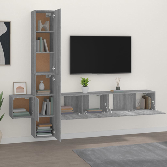 Firuz Wooden Living Room Furniture Set In Grey Sonoma Oak