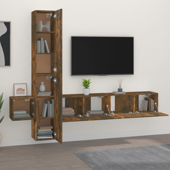 Firuz Wooden Living Room Furniture Set In Smoked Oak