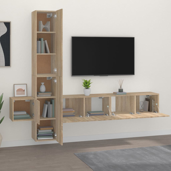 Firuz Wooden Living Room Furniture Set In Sonoma Oak