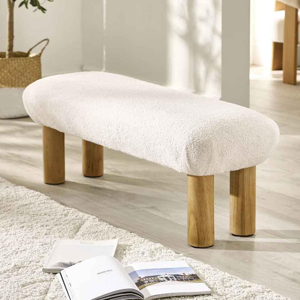 Fisaron Fabric Hallway Seating Bench in White and Oak