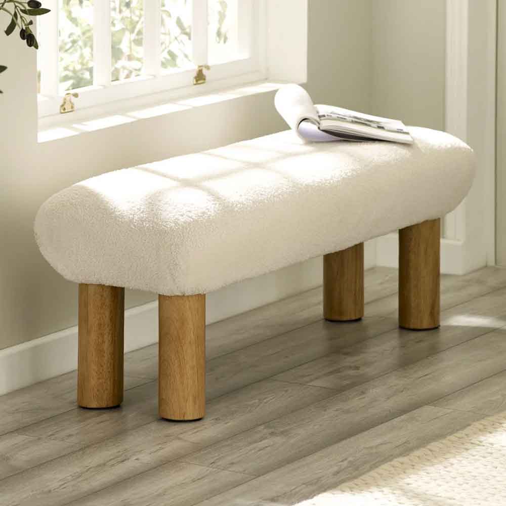 Fisaron Fabric Hallway Seating Bench in White and Oak
