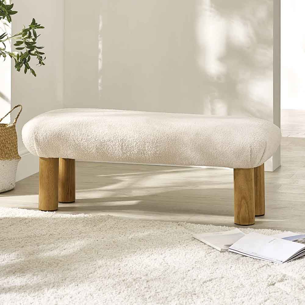 Fisaron Fabric Hallway Seating Bench in White and Oak
