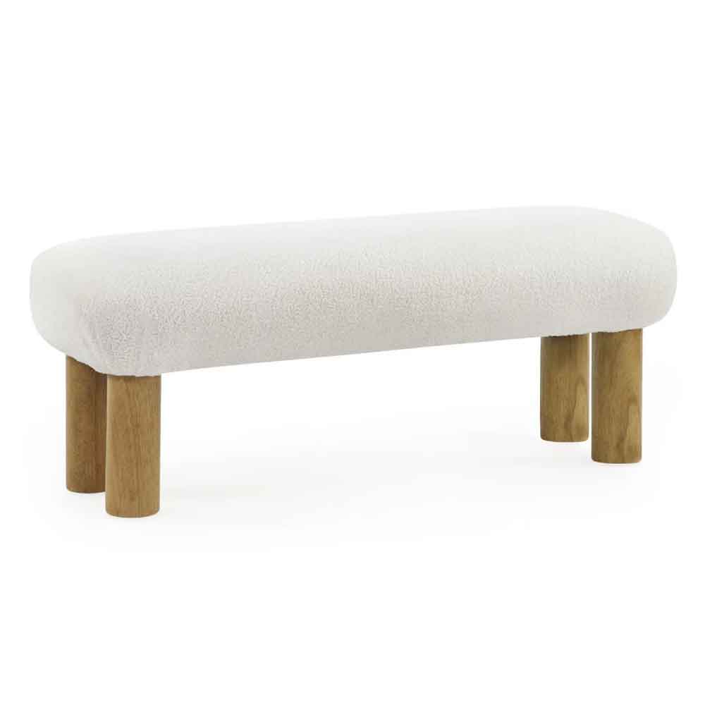 Fisaron Fabric Hallway Seating Bench in White and Oak