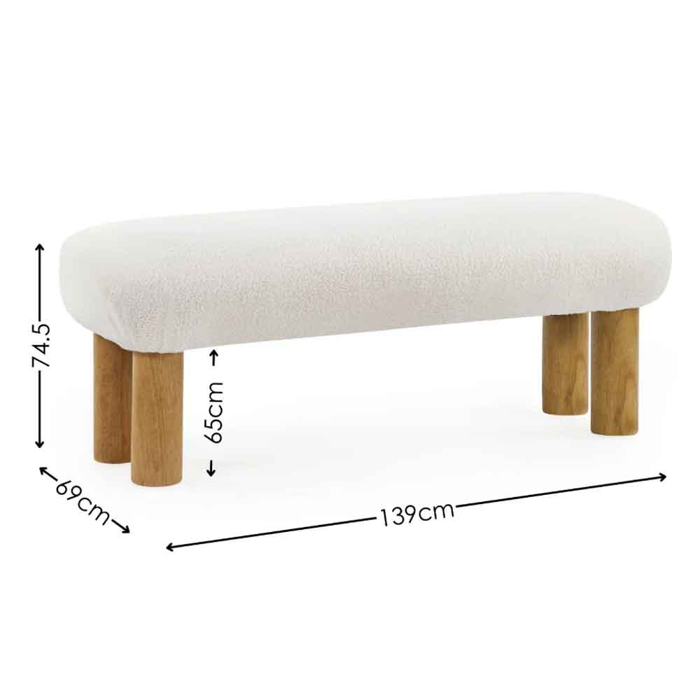 Fisaron Fabric Hallway Seating Bench in White and Oak