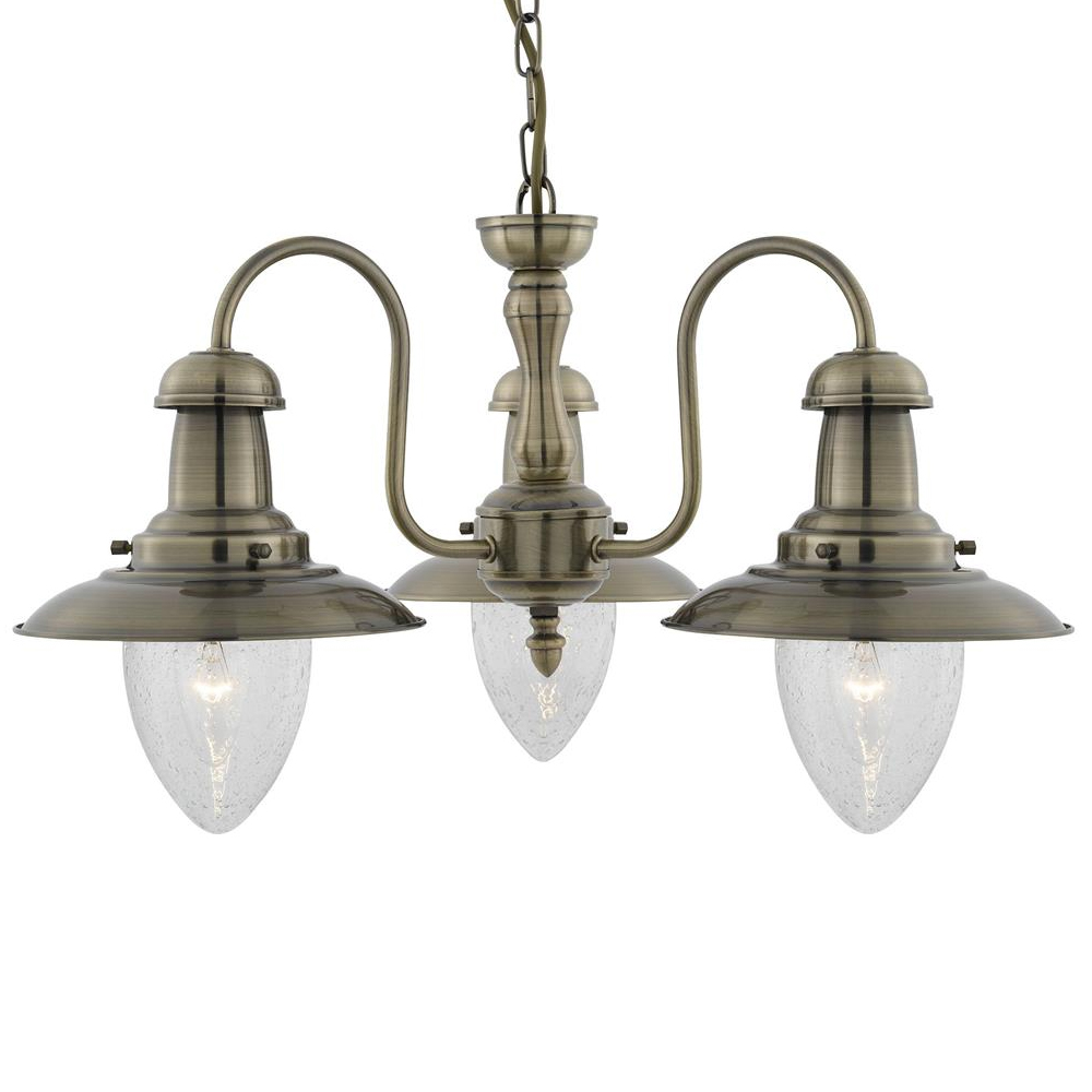 Read more about Fisherman 3 light seeded glass pendant light in antique brass