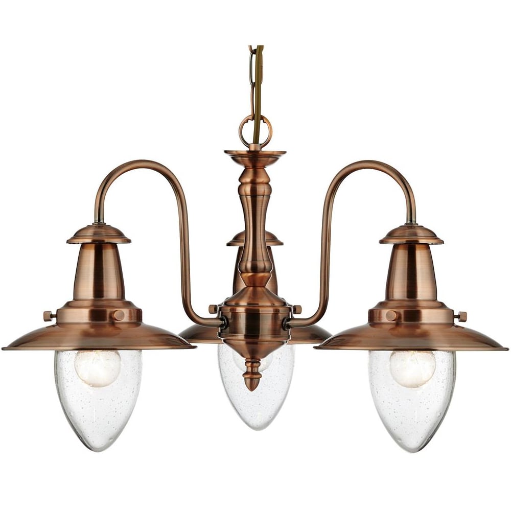 Read more about Fisherman 3 light seeded glass pendant light in copper