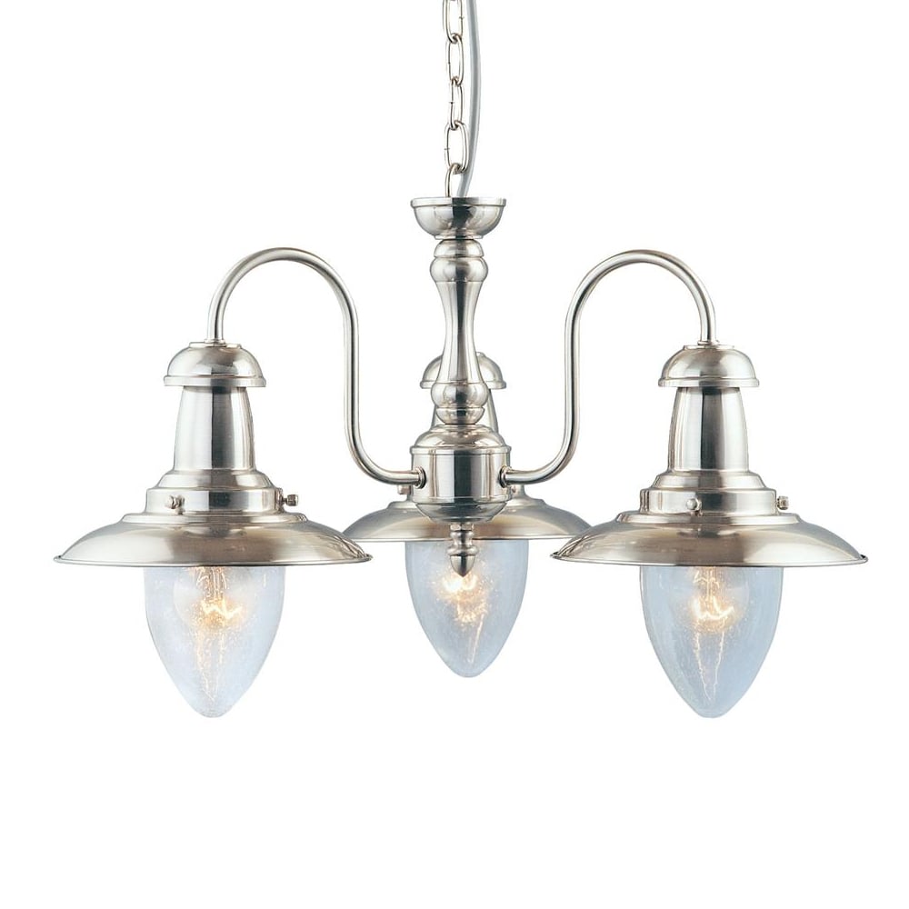 Read more about Fisherman 3 light seeded glass pendant light in satin silver