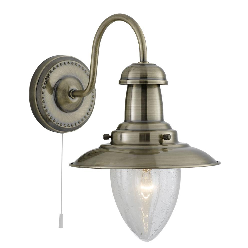 Read more about Fisherman clear seeded glass wall light in antique brass