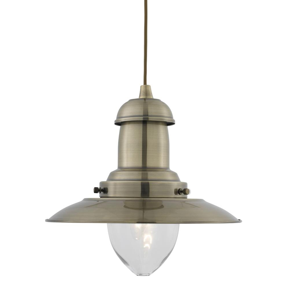 Read more about Fisherman glass shade pendant light in antique brass