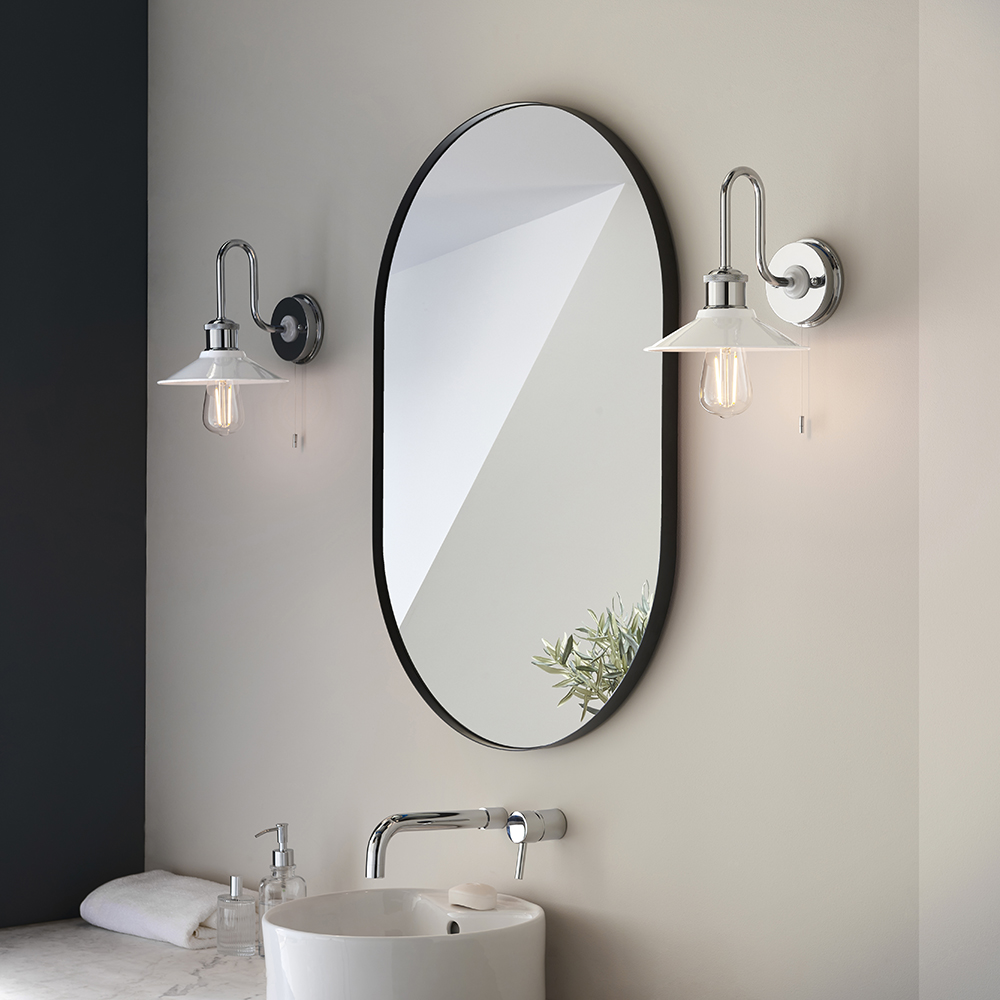 Fisherman Gloss White Metal Shade Bathroom Wall Light In Chrome