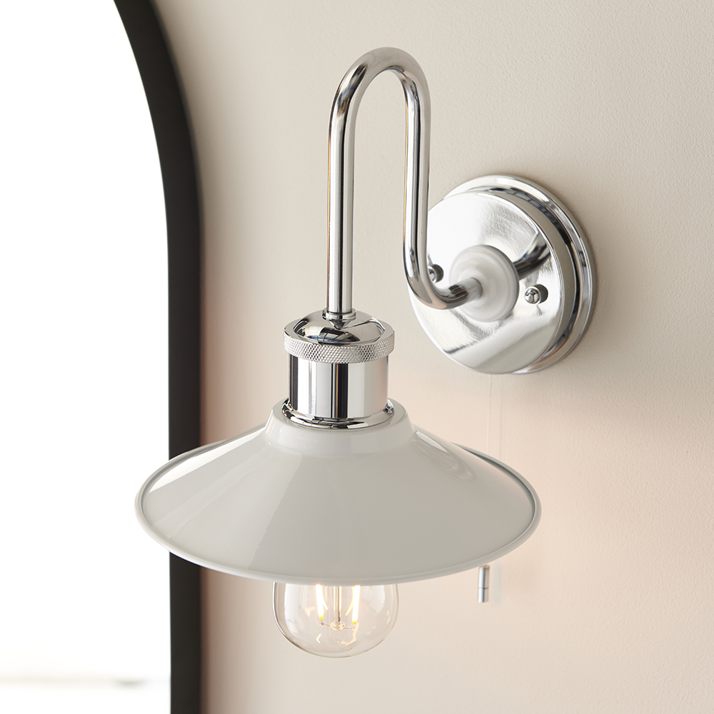 Fisherman Gloss White Metal Shade Bathroom Wall Light In Chrome
