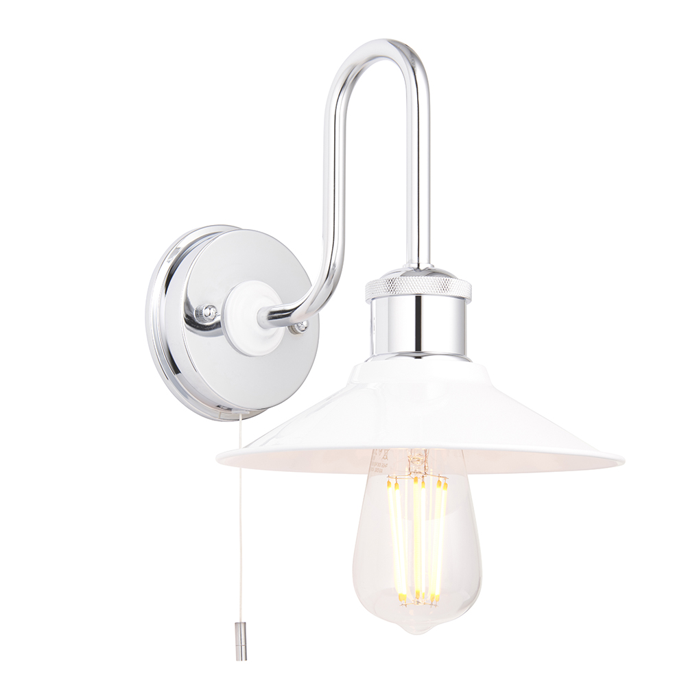 Fisherman Gloss White Metal Shade Bathroom Wall Light In Chrome