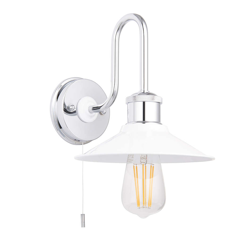 Fisherman Gloss White Metal Shade Bathroom Wall Light In Chrome