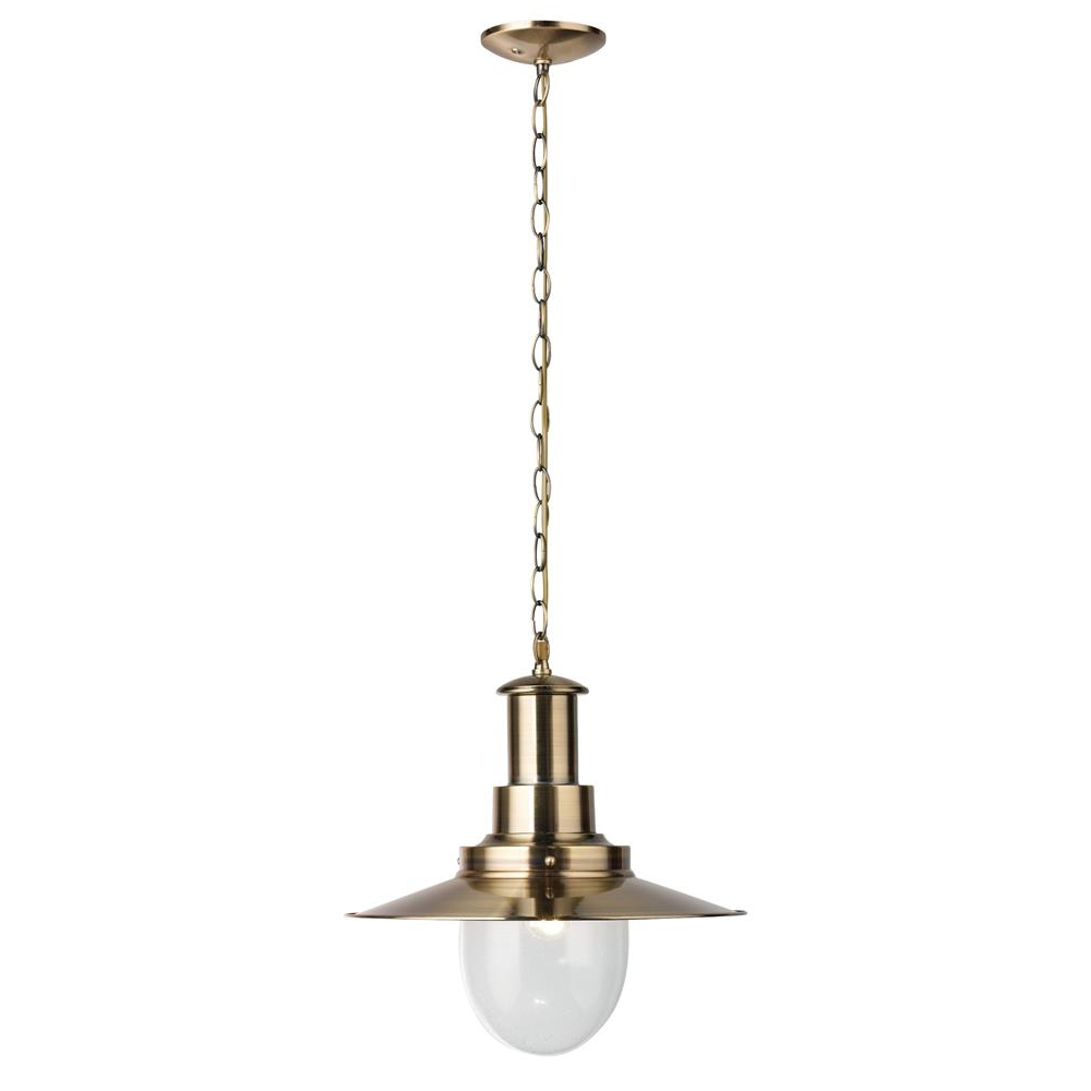 Read more about Fisherman seeded glass shade pendant light in antique brass