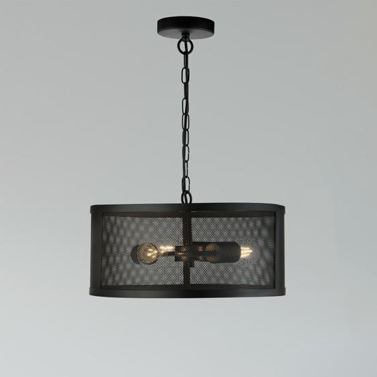 Photo of Fishnet 3 lights drum ceiling pendant light in matt black