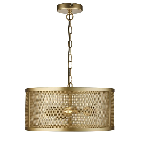 Fishnet 3 Lights Drum Ceiling Pendant Light In Matt Gold