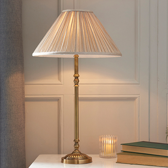 Read more about Fitzroy beige fabric shade table lamp in solid brass