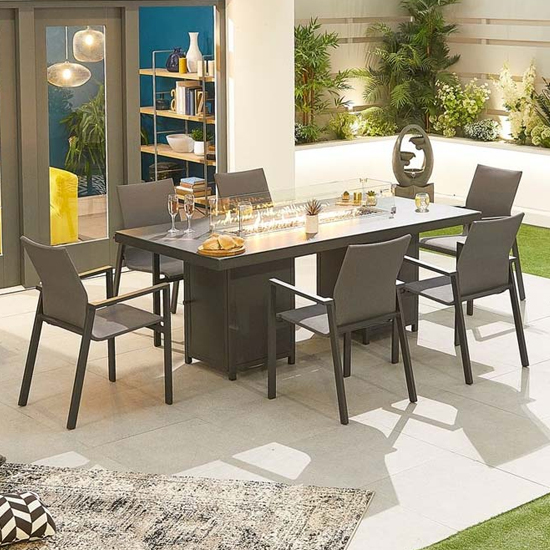 Flitwick 200cm Glass Dining Table With Firepit In Matt Slate_3