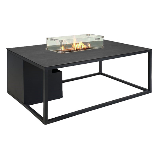 Photo of Flitwick glass low lounge dining table with firepit in charcoal