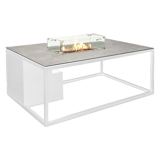 Flitwick Glass Low Lounge Dining Table With Firepit In Stone