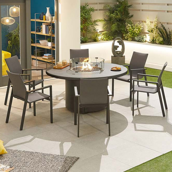Flitwick Round 150cm Glass Dining Table With Firepit In Matt Slate_3