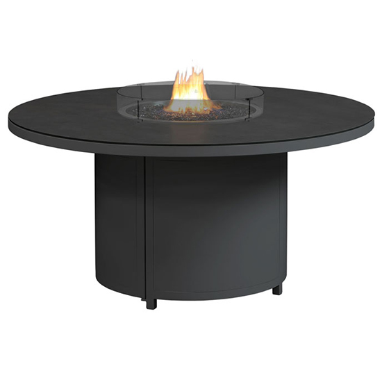 Product photograph of Flitwick Round 150cm Glass Dining Table With Firepit In Matt Slate from Furniture in Fashion