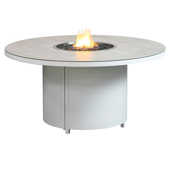 Product photograph of Flitwick Round 150cm Glass Dining Table With Firepit In Matt Stone from Furniture in Fashion