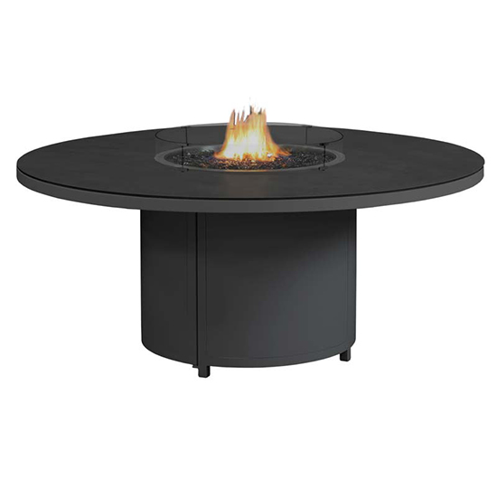 Flitwick Round 180cm Glass Dining Table With Firepit In Matt Slate
