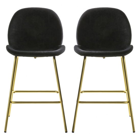 Read more about Flanaven black velvet bar chairs with gold legs in pair