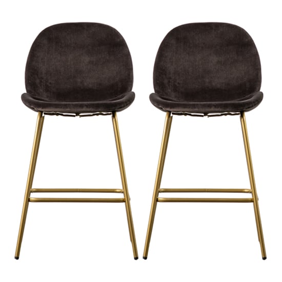 Flanaven Chocolate Brown Velvet Bar Stools In A Pair