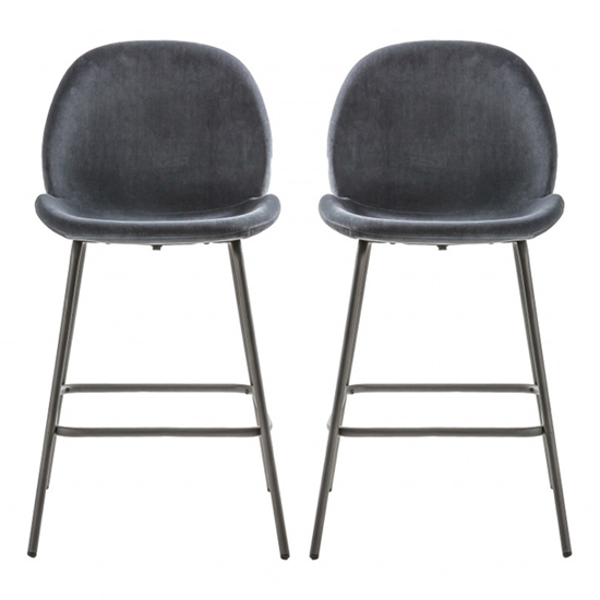 Flanaven Dark Grey Velvet Bar Chairs In A Pair