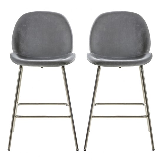 Read more about Flanaven light grey velvet bar chairs with gold legs in pair