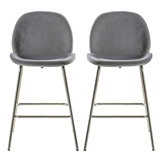 Flanaven Light Grey Velvet Bar Chairs In A Pair