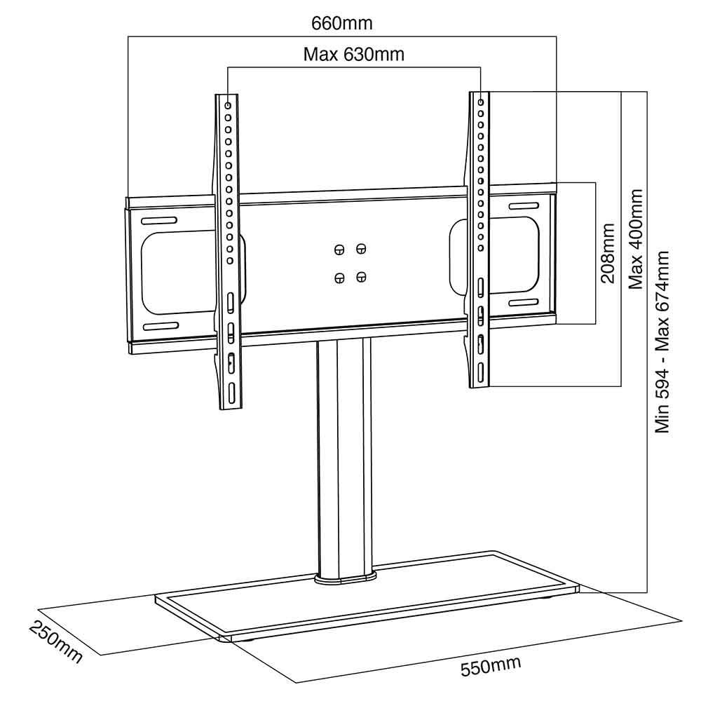 Flanders 60'' Universal Fixed Table Top Glass Base TV Stand - Black