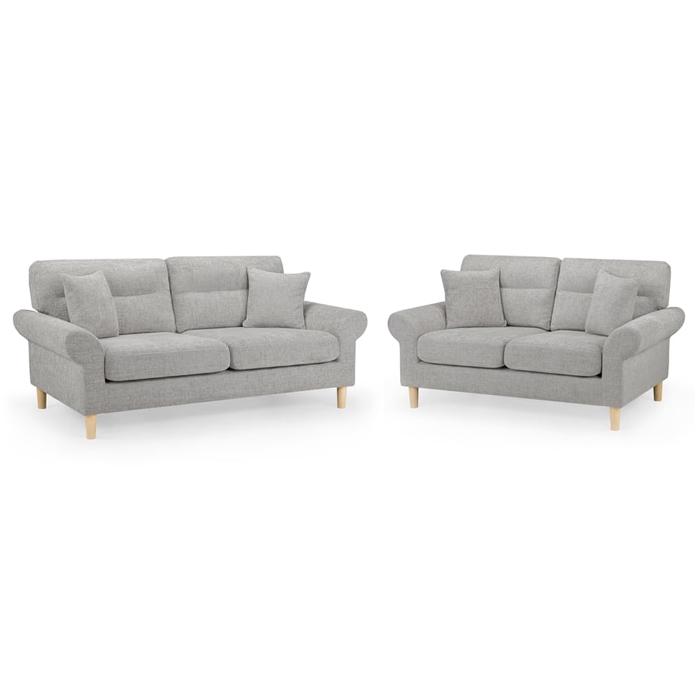 Flanders Fabric 3+2 Seater Sofa Set In Silver