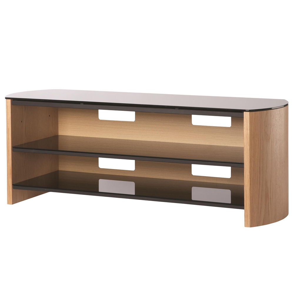 Flare Wooden TV Stand With 2 Shelves In Light Oak And Black