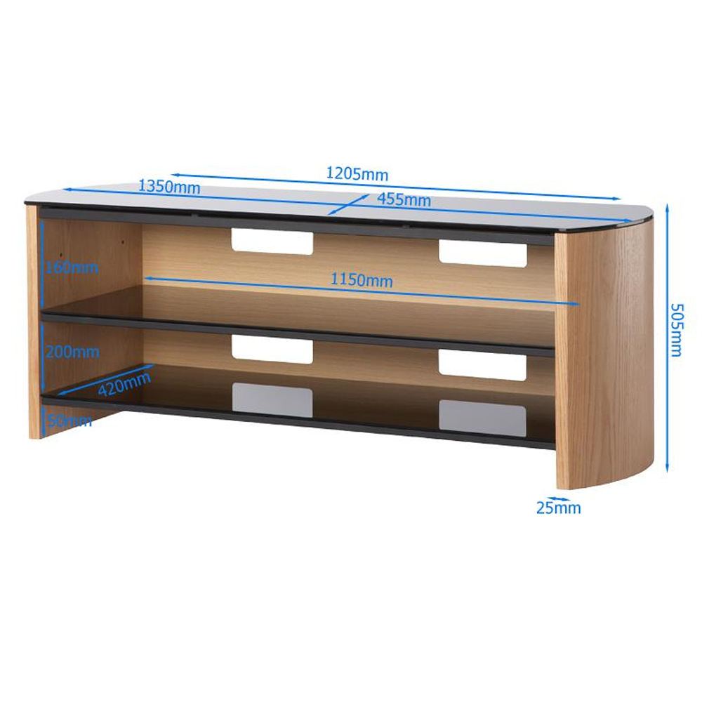 Flare Wooden TV Stand With 2 Shelves In Light Oak And Black