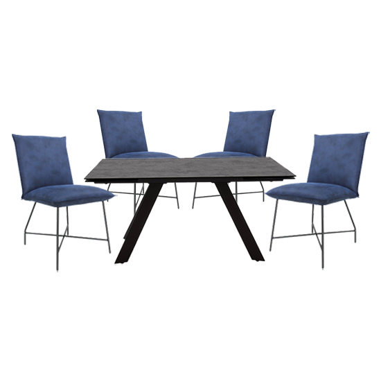 Jazz Extendable Glass Dining Table In Grey And 4 Black Chairs FiF