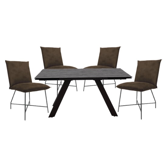 Flavia Extending Glass Dining Table With 4 Lukas Brown Chairs_1