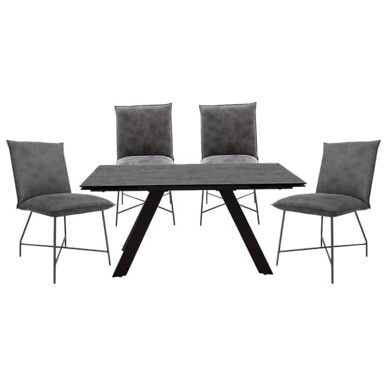 Flavia Extending Glass Dining Table With 4 Lukas Grey Chairs
