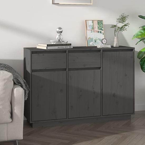 Read more about Flavius pinewood sideboard with 3 doors 2 drawers in grey