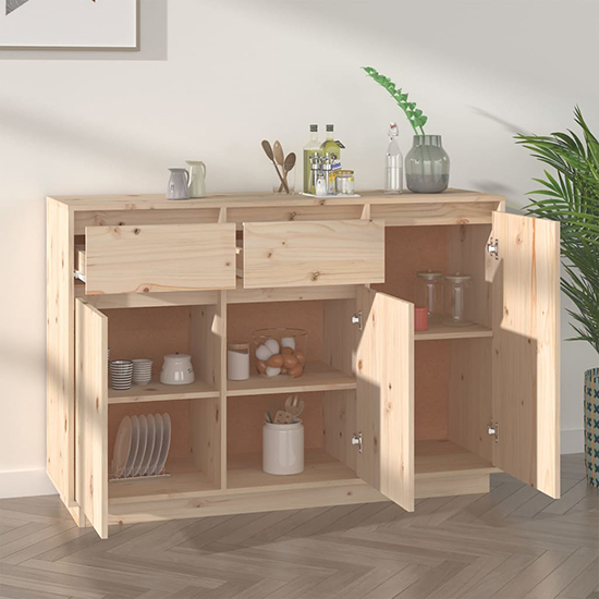 Flavius Pinewood Sideboard With 3 Doors 2 Drawers In Natural_2