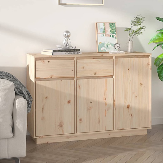 Flavius Pinewood Sideboard With 3 Doors 2 Drawers In Natural