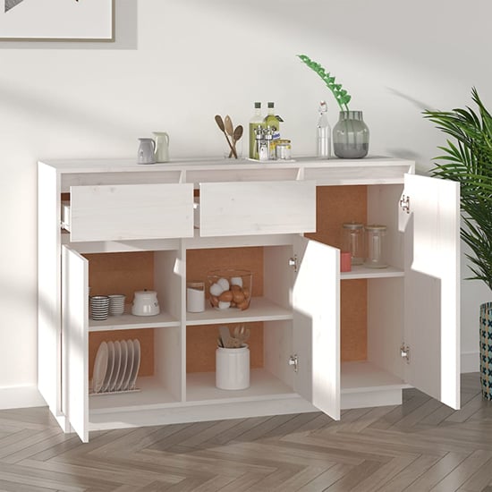 Flavius Pinewood Sideboard With 3 Doors 2 Drawers In White_2